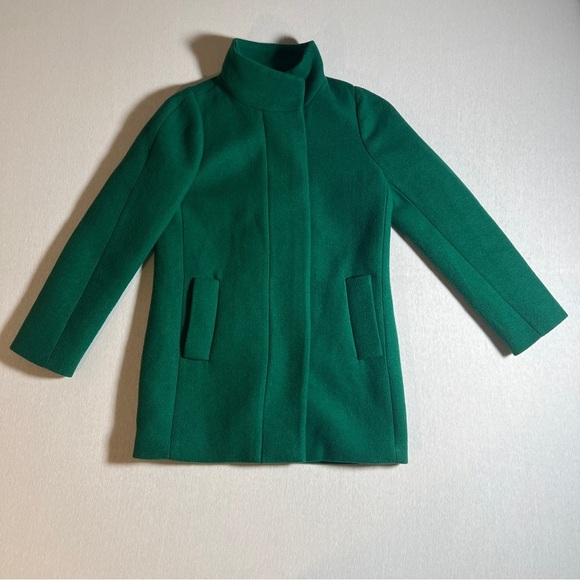 J Crew Wool Blend Kelly Green Peacoat w/ Hidden Gold Zipper, Size 2 - Picture 1 of 11